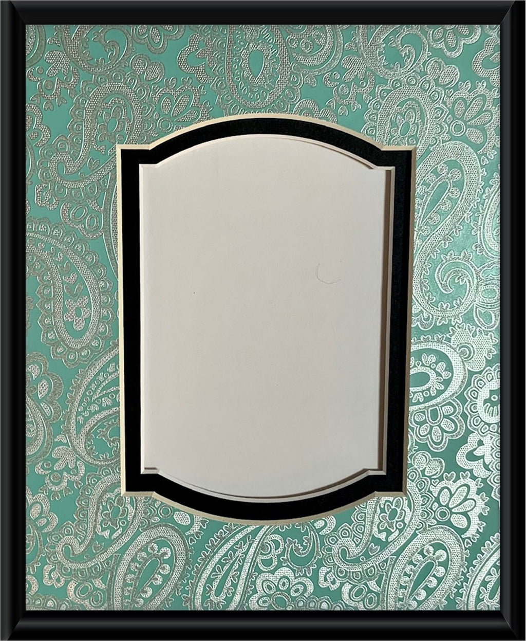 Aqua Paisley Silver Embossed Double Layer Photo Mat