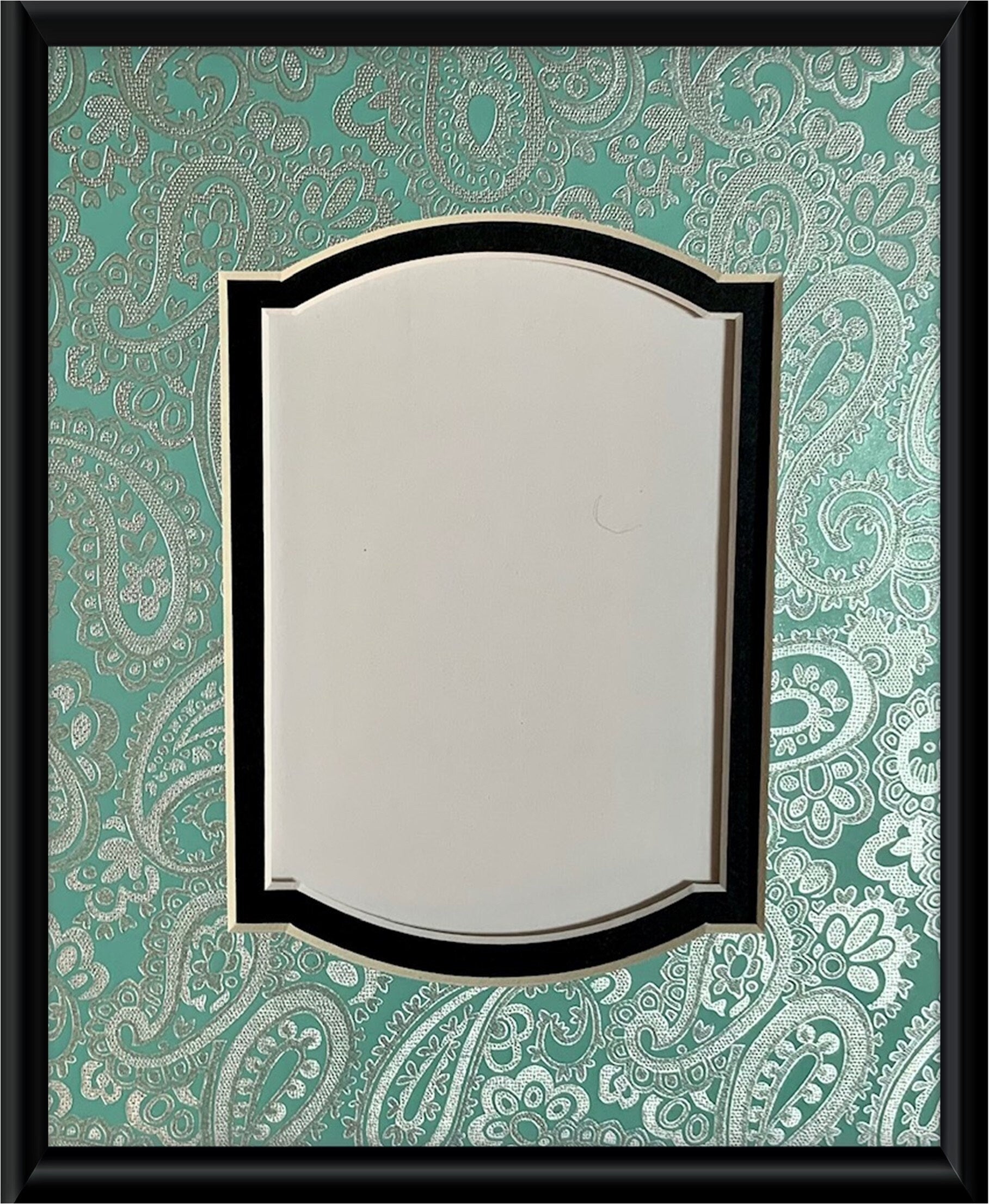 Aqua Paisley Silver Embossed Double Layer Photo Mat