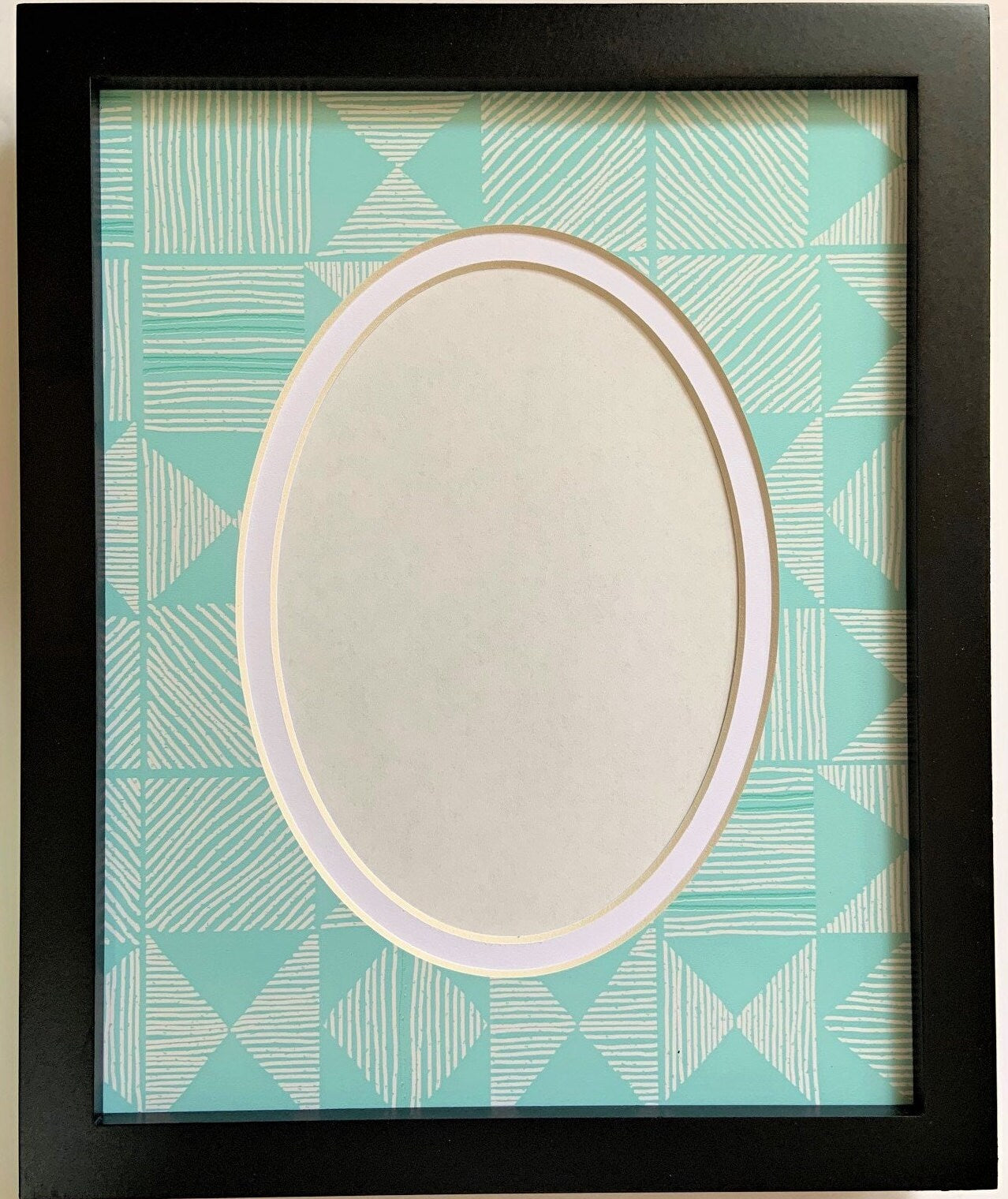 Light Blue Triangles Pattern Oval Double Layer Photo Mat