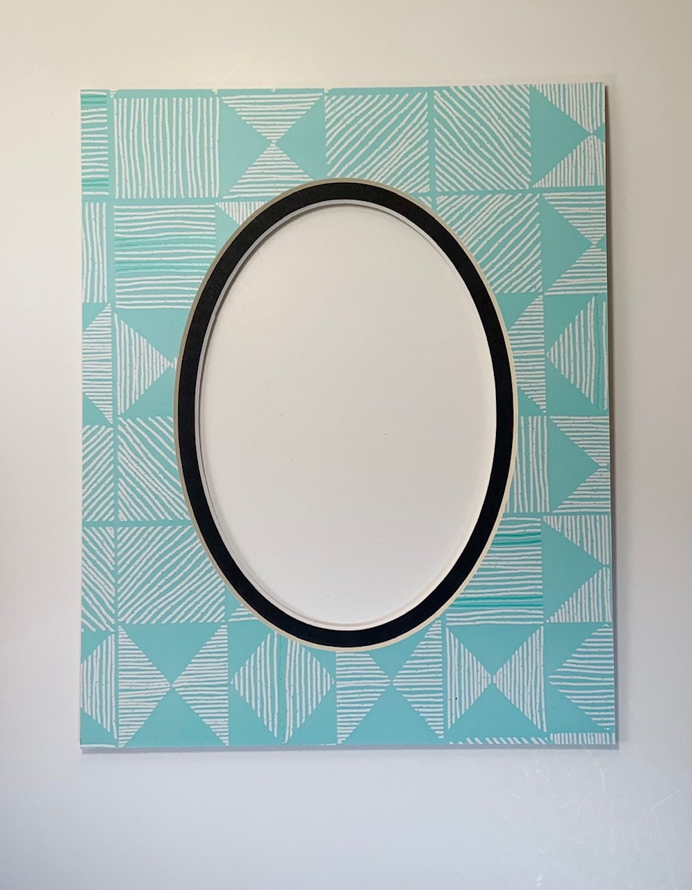 Light Blue Triangles Pattern Oval Double Layer Photo Mat