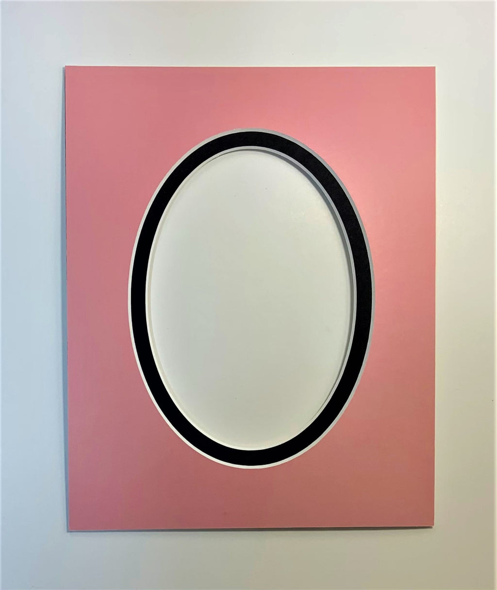 M012 Pink on Black Oval Double Layer Photo Mat