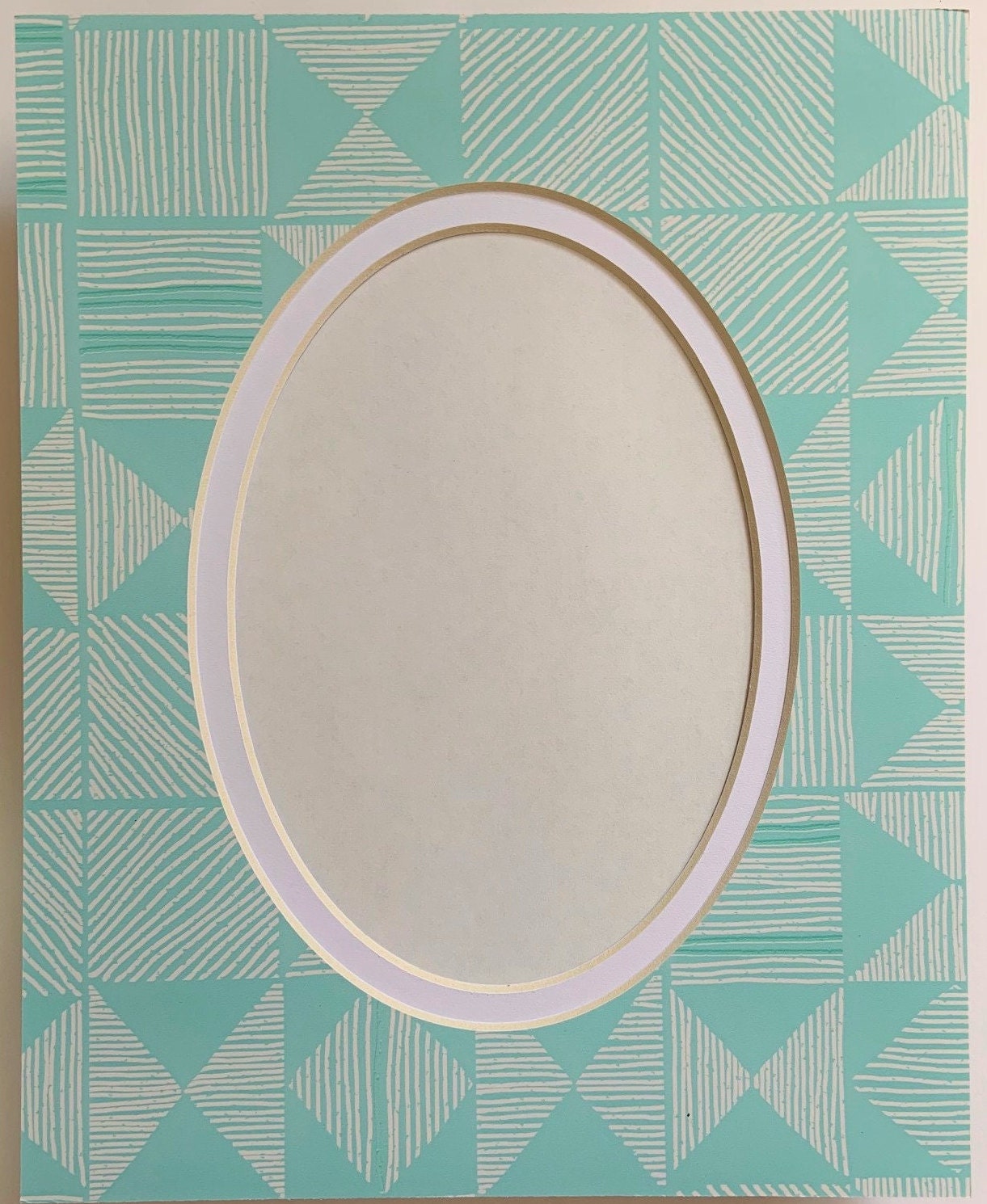 Light Blue Triangles Pattern Oval Double Layer Photo Mat